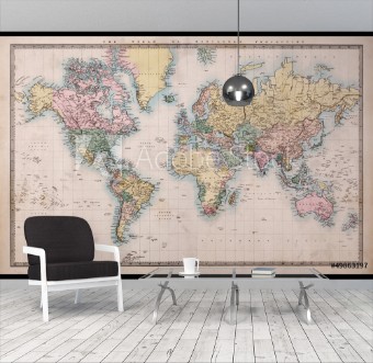 Picture of Old Antique World Map on Mercators Projection